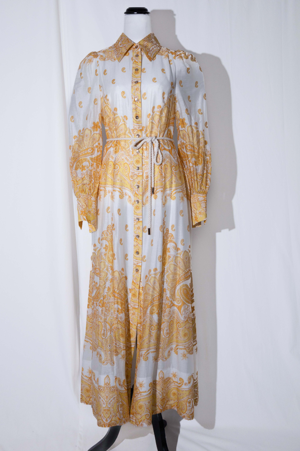 White & Gold Paisley Dress