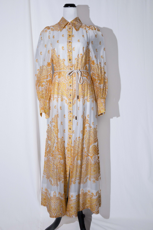 White & Gold Paisley Dress