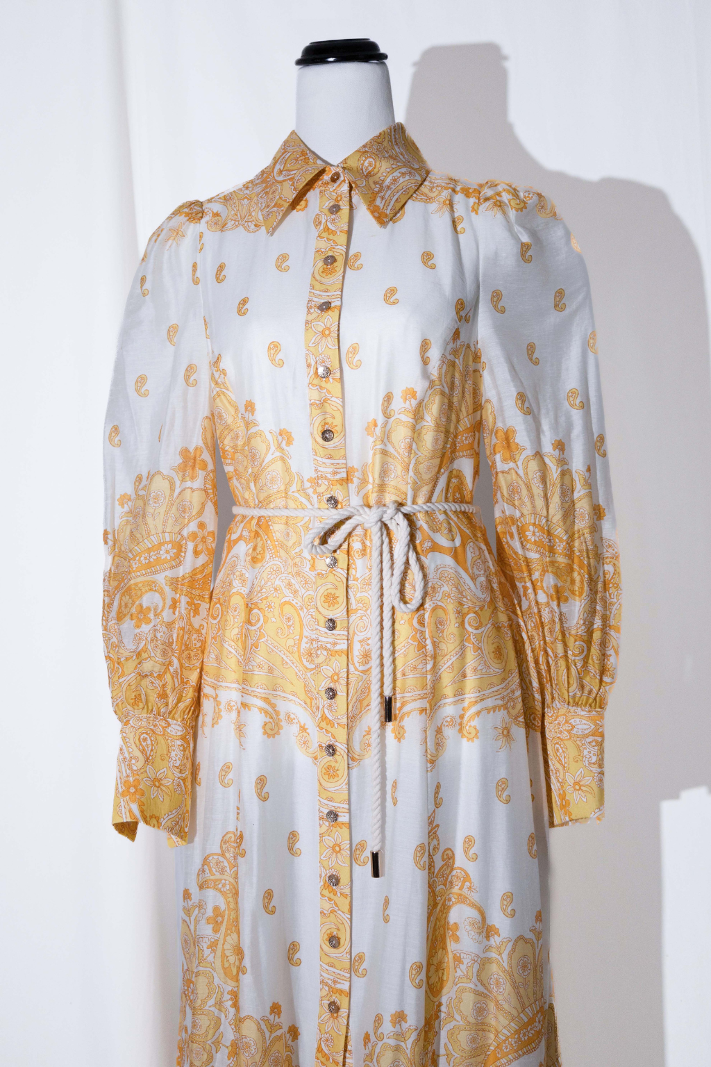 White & Gold Paisley Dress